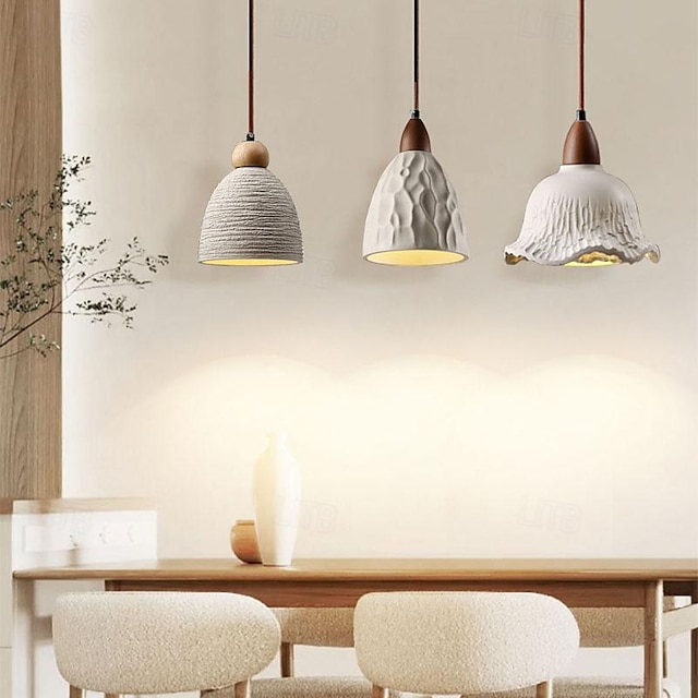  Lampe suspendue LED en bois de ciment, source de lumière 3 couleurs, 16/20/50/70 cm, 1/2/3 lumières, luminaire suspendu en béton industriel moderne et élégant, style wabi-sabi japonais, dôme en ciment