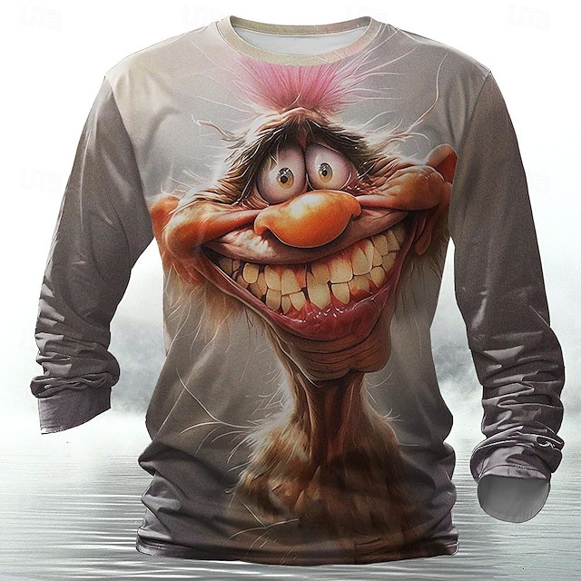  Herr Djur Rolig T-shirt Henleytröja Långärmad T-shirt 3D-tryck Rund hals Skjorta Designer Retro / vintage Gata Ledigt Dagligen Grå Sommar Vår Höst Kläder S M L XL XXL 3XL