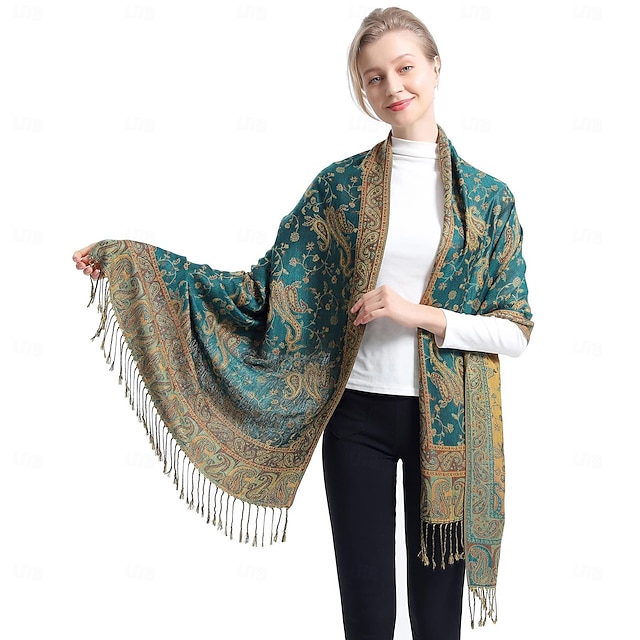  Two Tone Silky Paisley Pashmina Shawl Scarf,Soft Women's Rave Jacquard Pashminas Wrap Scarves