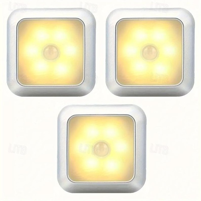  3st led rörelsesensor nattljusset, 6led garderobsskåp sensorljus automatisk infraröd aktiverat batteridrivet för nyhet plats garderob, skåp, trappa, sovrum, korridor, toalett, garderob