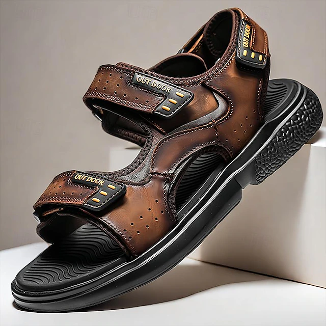 Men's Leather Outdoor Hiking Sandals - Comfortable and Durable with Adjustable Straps and Anti-Slip Sole for Summer Adventures 11
