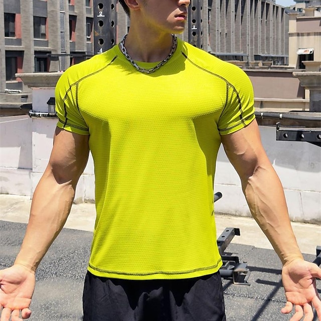  Herr T-shirt för jogging Gymtröja Kortärmad T-shirt Ledigt Fritids- Andningsfunktion Snabb tork Mjuk Gymträning Löpning Gång Sportkläder Sportkläder Solid färg Gul Marinblå Orange
