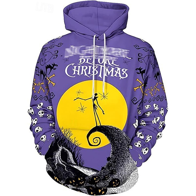  Jack Skellington Hoodie Cartoon Manga Anime 3D Front Pocket Graphic Kangaroo Pocket For Couple's Men's Women's Adults' Halloween Carnival Masquerade 3D Print Casual Daily