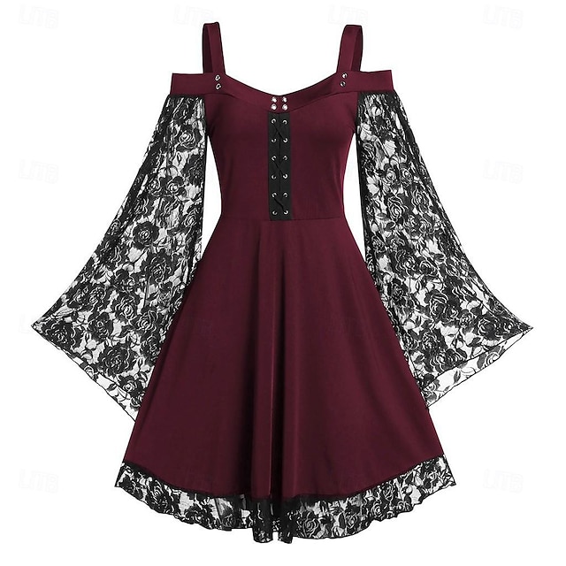  Retro Vintage Medieval Renascentista Vestidos Viking Elfo Renda Mulheres Fantasia Baile de Máscaras Casual / Diário Adulto Vestido