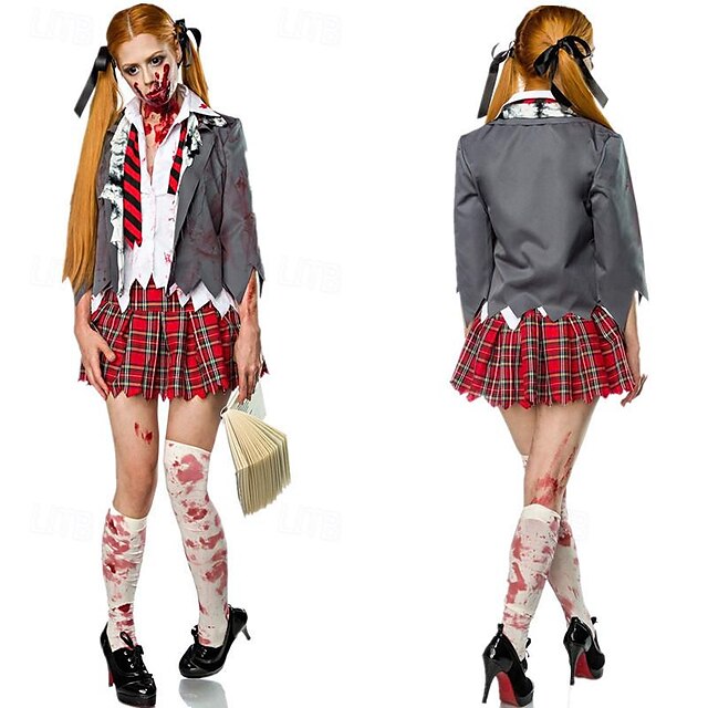 Zombie Student Cosplay kostým Úbory Dospělé Dámské Strašidelný kostým Párty Plesová maškaráda Karneval Plesová maškaráda Mardi Gras Jednoduchý karnevalový kostým