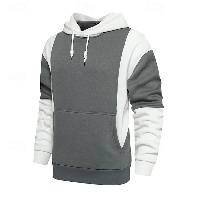 Men's Hoodie Gray Hooded Color Block Patchwork Sports & Outdoor Daily Holiday Streetwear Basic Casual Spring & Fall Clothing Apparel Hoodies Sweatshirts 10