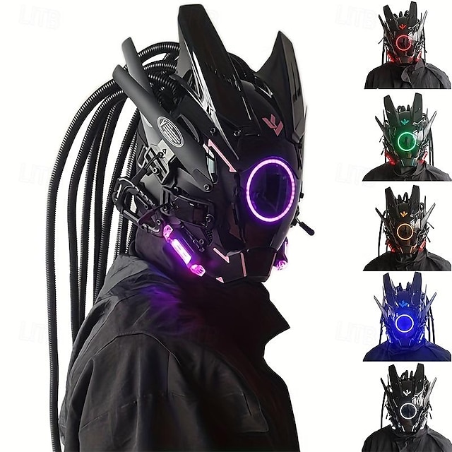  kyberpunková maska maska kulaté světlo křídlo cop music festival led light mask cosplay