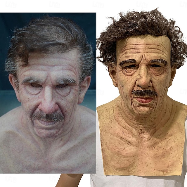  Maske des alten Mannes, realistische Maske, Horrormaske für Erwachsene, grau/weiß, für Cosplay, Zubehör, Maskenkostüme