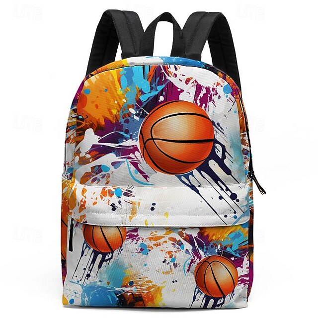  Mochila com estampa de basquete para meninos e adolescentes – mochila escolar de grande capacidade com tema esportivo e design colorido de estilo urbano para uso diário e prática de ginástica