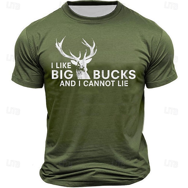  Ανδρικό χιουμοριστικό T-Shirt 'Μου αρέσουν τα μεγάλα βατράχια' - Γραφικό T-Shirt κυνηγιού ελαφιού με κοντό μανίκι
