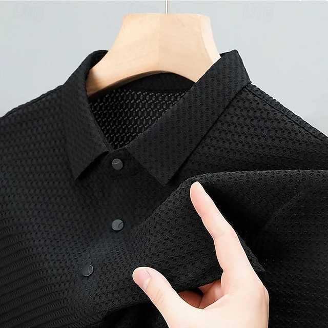  Herren Golfhemd Poloshirt aus Waffelstrick Geschäft Aktiv Klassisch Kurzarm Modisch Modern Feste Farbe Taste Sommer Frühling Regular Fit Dunkelgrau Aprikose Schwarz Dunkelgrün Golfhemd