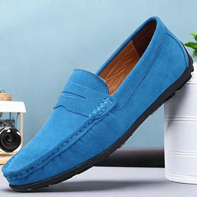 Men's Blue Faux Suede Driving Loafers – Lightweight Slip-On Shoes with Flexible Sole for Comfort and Style 16