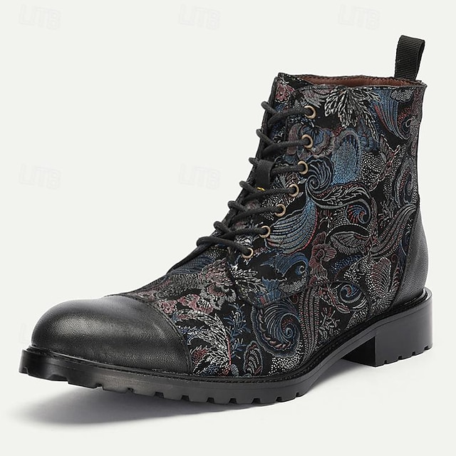 Men's Boots Print Shoes Leather Italian FullGrain Cowhide Comfortable