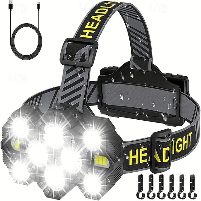  Lampe frontale rechargeable 10 LED torches frontales super lumineuses 22 000 lumens 10 modes lampe frontale ipx4 mains libres capacité mains libres idéale pour le camping et le cyclisme