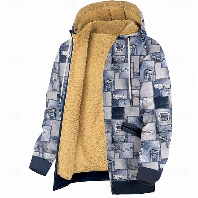  Per uomo A quadri Felpa con cappuccio Felpe Felpa Felpa con cappuccio in pile Manica lunga Felpa con cappuccio Girocollo Di tendenza Stampa 3D Blu Autunno Inverno progettista