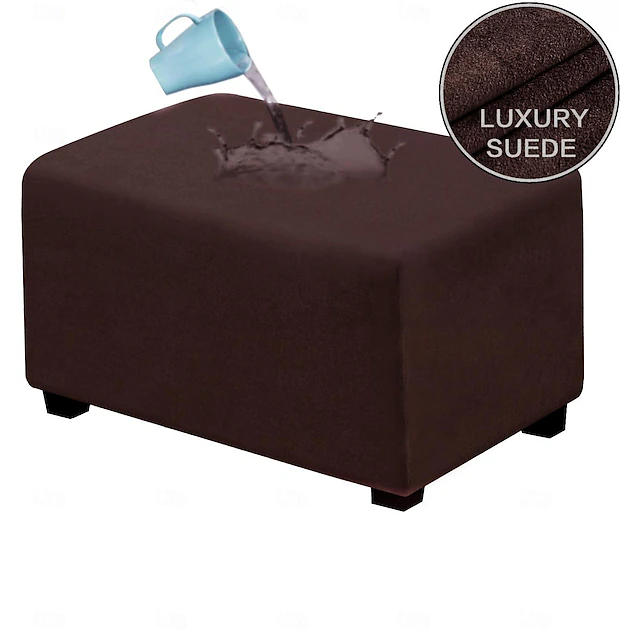 Velvet Ottoman Cover Rectangle,Storage Ottoman Slipcover Thick Stretchable Footrest Stool Covers with Elastic Band 15