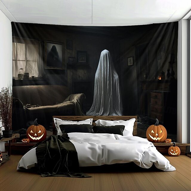 Halloween Decorations Ghost House Hanging Tapestry Wall Art Large Tapestry Mural Decor Photograph Backdrop Blanket Curtain Home Bedroom Living Room 11