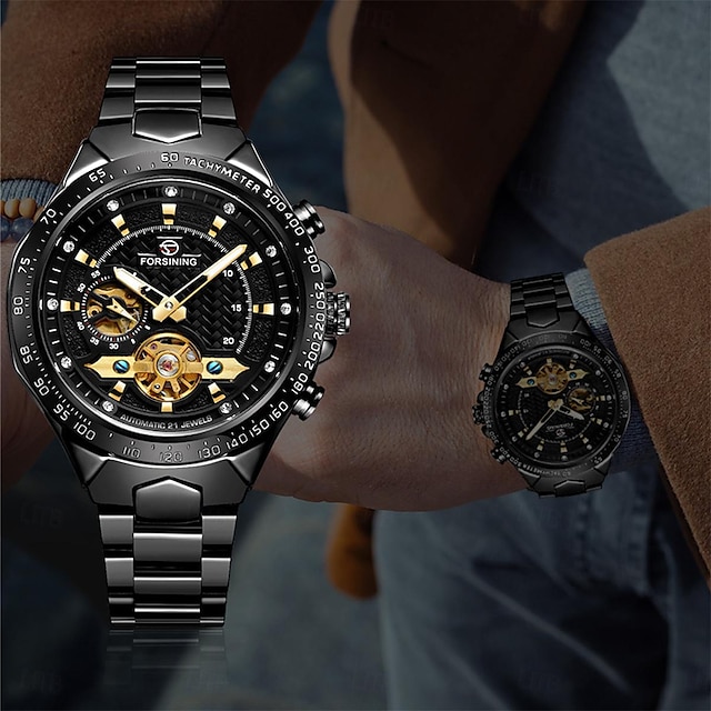  FORSINING Hommes Montre Mécanique Extérieur Sportif Mode Montre Bracelet Remontage automatique Lumineux IMPERMÉABLE Décoration Acier Suivre