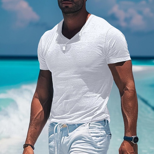  Voor heren T-shirt Vochtafvoerende overhemden Bamboe T-shirt Korte mouw V-hals Effen Sport Basic Casual Casual Licht Blauw Zwart Wit Top T-shirt voor mannen