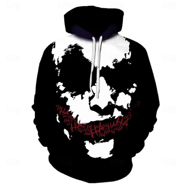  Art the Clown Hoodie Cartoon Manga Anime 3D Front Pocket Graphic Kangaroo Pocket For Couple's Men's Women's Adults' Halloween Carnival Masquerade 3D Print Casual Daily