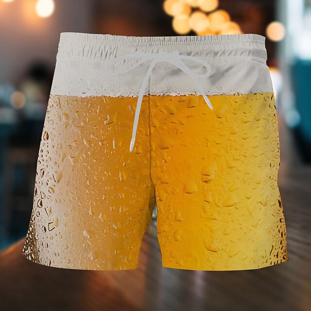 Men's Optical Illusion Beer Swim Trunks Swim Shorts Board Shorts Mid Waist Streetwear Hawaiian Casual Daily Holiday Pocket Drawstring Elastic Waist Designer Clothing Apparel4