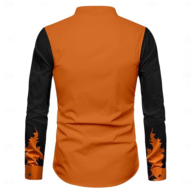  Halloween Gresskar Grimasse Fritid Herre Skjorte med knapper Langermet Fest & Aften Høst Vinter Vår sommer Aftæpning Skjortekrage Knepp opp 3D-utskrift Tynn Oransje Polyester