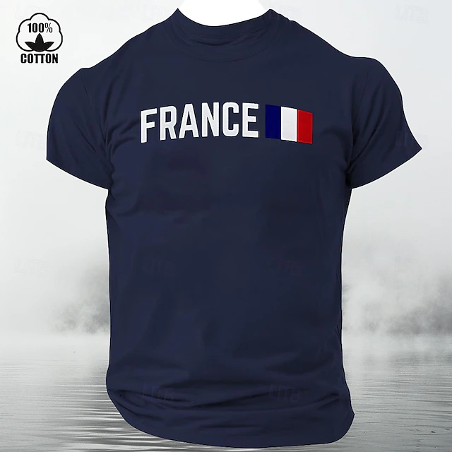 Men's France Flag Graphic T-Shirt, White 100% Cotton Short Sleeve 10