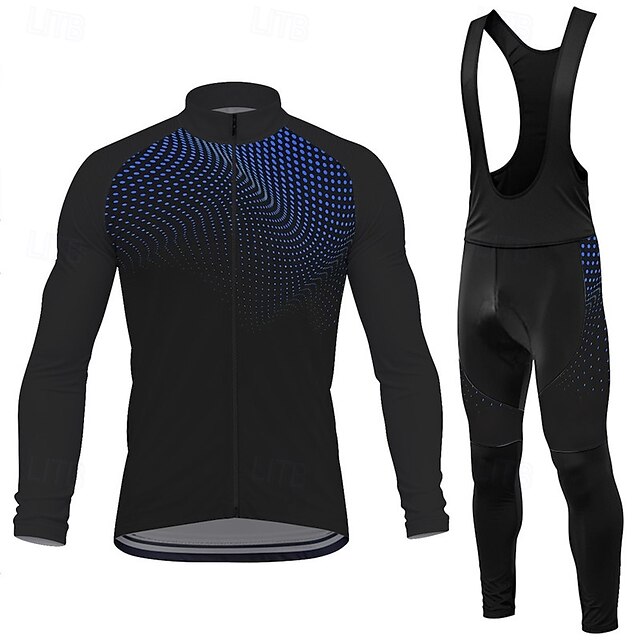 Men's Cycling Jersey with Bib Tights Geometric Long Sleeve Bike Bib Tights Top Clothing Suit with 3 Rear Pockets Mountain Bike MTB Road Bike Cycling Sweat wicking Comfortable Breathable Sports Yellow3
