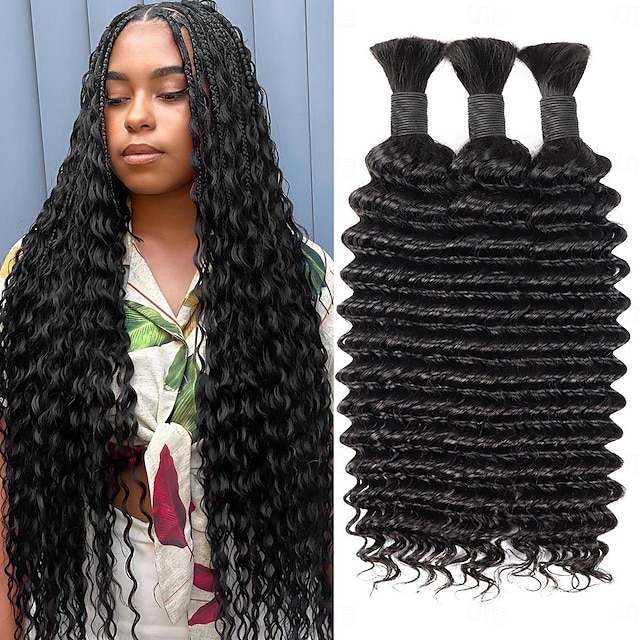  300g Deep Wave Bulk Human Hair For Braiding 100% Unprocessed Bulk Human Hair Extensions No Weft Curly Human Hair For Braiding