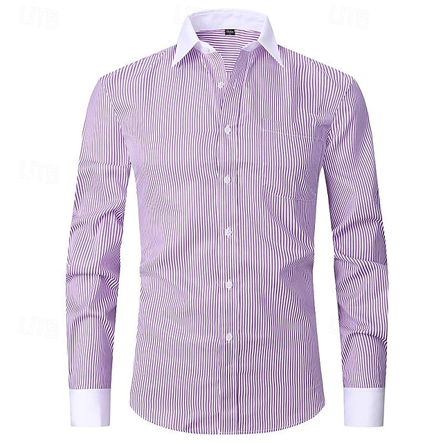  Men's Shirt Dress Shirt Collared Shirt Button Up Shirt Color Block Wedding Party Black Light Purple Dark Blue Light Sky Blue Long Sleeve Lapel Spring &  Fall Clothing Apparel