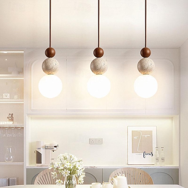  Lampe suspendue LED blanc chaud 11/50/70 cm 1/2/3 lumières créatives en pierre et bois mini lustre industriel suspendu en verre g9 lampe suspendue pour îlot de cuisine salle à manger chambre 85-265 V