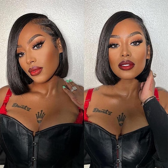  150% densidade nenhuma peruca frontal de renda feita à máquina peruca bob reta cabelo humano com franja peruca bob curta com franja cabelo humano bob com franja