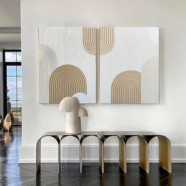  handgemachtes beiges Bogengemälde Wandkunst beige 3D minimalistisches Strukturgemälde beige minimalistisches Wandkunst ein Paar beige Gemälde neutrale Leinwandkunst