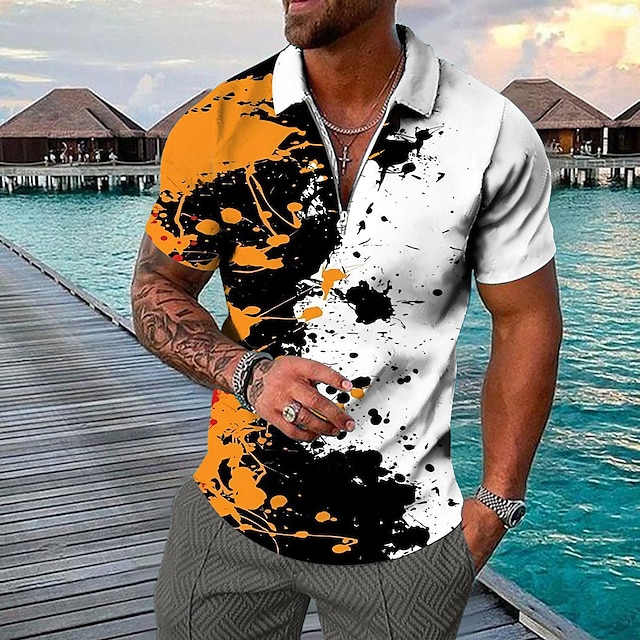  Herr Tillflykt Hawaiian pikétröjor Golftröja Kortärmad Polotröjor Skjortor med krage Ledigt Standkläder Semesterkläder Tropical Wear Festkläder 3D-utskrift Quarter Zip Polo Vit Blå Purpur