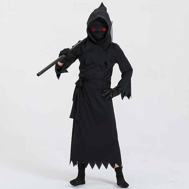  Esqueleto Caveira Fantasma Ceifador Capa Traje Cosplay manto com capuz Crianças Para Meninos Traje Assustador Espetáculo dia das Bruxas Mascarilha Carnaval Baile de Máscaras Fantasia de Carnaval Fácil