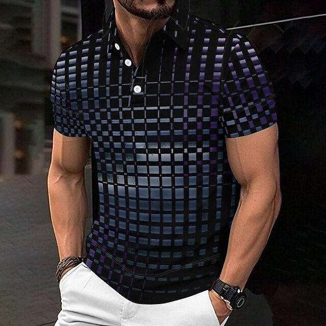  Men's Casual 3D Print Polo Set Daily Wear Short Sleeve Turndown Polo Shirts Black Spring & Summer S M L Micro-elastic Lapel Polo