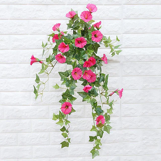 UV Simulation Artificial Morning Glory,Simulation Artificial Flower Bouquet - Fade Resistant Outdoor Flowers,Fake Petunias,Realistic Hanging Plants Flowers Vines Garden Yard Decoration 20