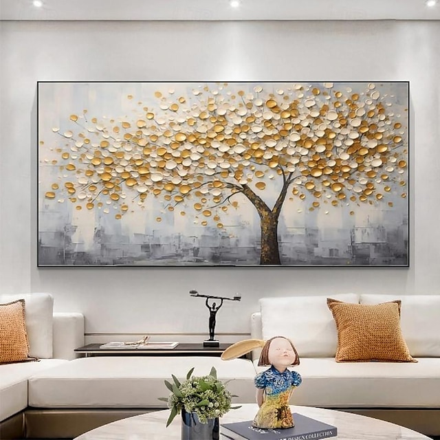  großes 3D goldenes Baum Leinwand Ölgemälde handgemachte Herbst Natur Landschaft Malerei handgemachte Wand Kunst botanische Messer Malerei leichter Luxus für Wohnzimmer Dekor