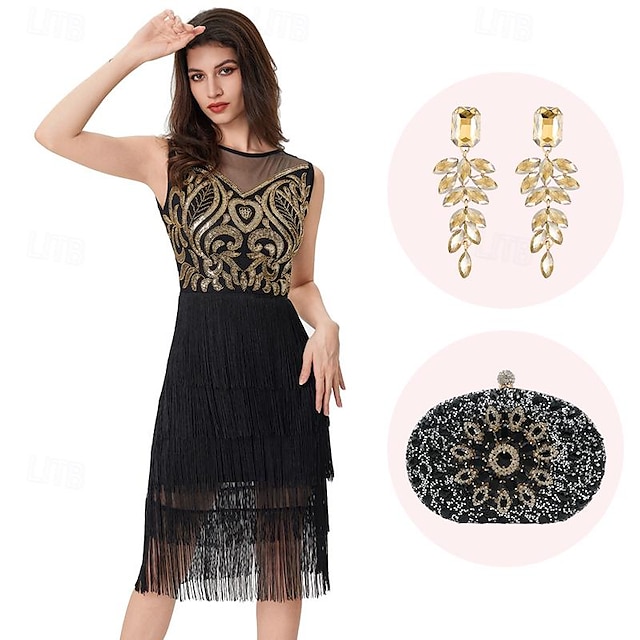  Retró Ordító 20-as évek 1920-as évek Flapper ruha Szerepjáték Jelmezek Felszerelések A nagy Gatsby Esküvői Vendég Flitter Rojt Női Karácsony Mindszentek napja Farsang Halloween Buli / Este Esküvői