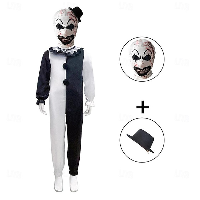  Art the Clovn Halloween Costum Cosplay Mascaradă Terificator Cosplay Halloween Pentru copii Băieți Fete Halloween Carnaval Mascaradă Halloween Petrecere / Seara Mascaradă Costume de Halloween ușoare