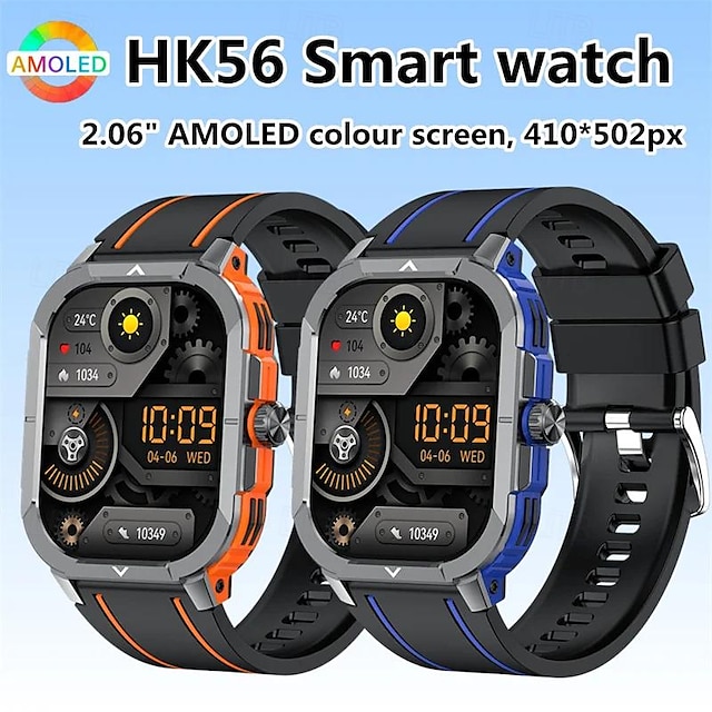  hk56 smart sportsklokke 2,06 tommers amoled storskjerm bluetooth call ai stemme roterende krone digitale treningsklokker for kvinner