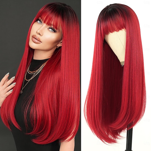  parrucca lunga e dritta con frangia parrucche sintetiche a strati in fibra naturale resistente al calore per donne ragazze parrucche per feste di carnevale cosplay