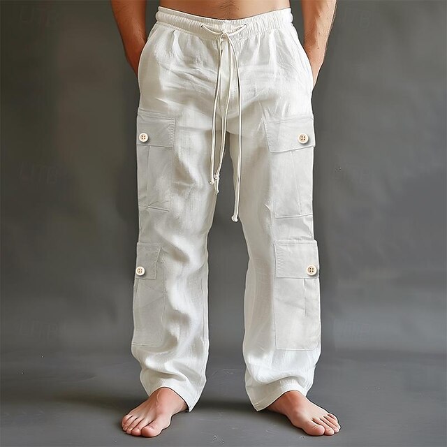 Men's Cargo Pants Linen Pants Trousers Summer Pants Drawstring Elastic ...