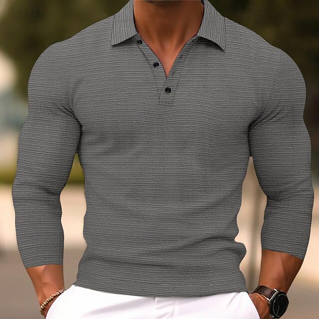  Herren Poloshirt Golfhemd Casual Sport Kargen Langarm Modisch Basic Glatt Taste Frühling & Herbst Regular Fit Dunkelgrau Blau Grün Poloshirt