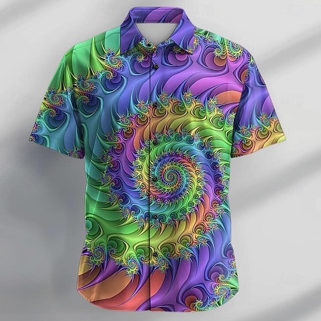  Herren Neon Hemd Knopfhemd Kurzarm Brautkleider schlicht Urlaub Täglich Sommer Umlegekragen Hemden mit Kragen Knopf hoch 3D-Druck Purpur
