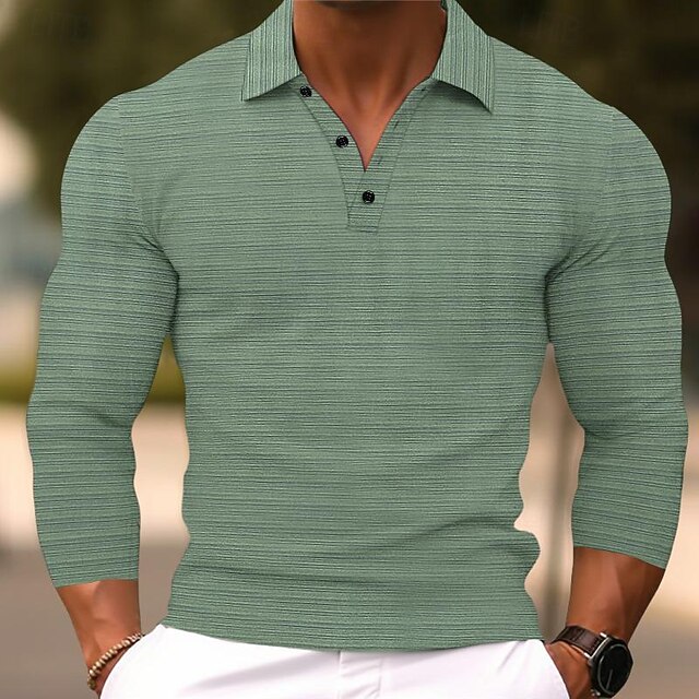 Men's Polo Shirt Golf Shirt Casual Sports Lapel Long Sleeve Fashion Basic Plain Button Spring &  Fall Regular Fit Dark Grey Blue Green Polo Shirt4