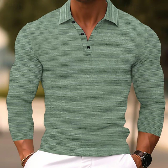 Men's Polo Shirt Golf Shirt Casual Sports Lapel Long Sleeve Fashion Basic Plain Button Spring & Fall Regular Fit Dark Grey Blue Green Polo Shirt4