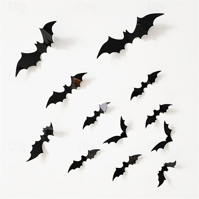  Autocollant chauve-souris en pvc, 12 paquets, autocollant mural 3d en forme d'araignée, décoration de fête d'halloween, disposition d'atmosphère de festival fantôme