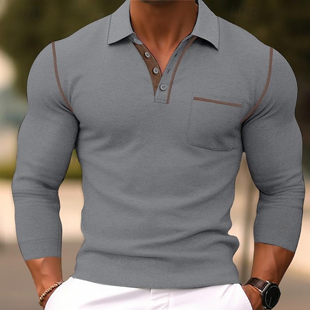  Per uomo Polo commerciale Camicia da golf Golf Informale Sport Bavero Manica lunga Di tendenza Essenziale Liscio Pulsante Primavera & Autunno Standard Marrone Scuro Grigio scuro Nero Borgogna Blu