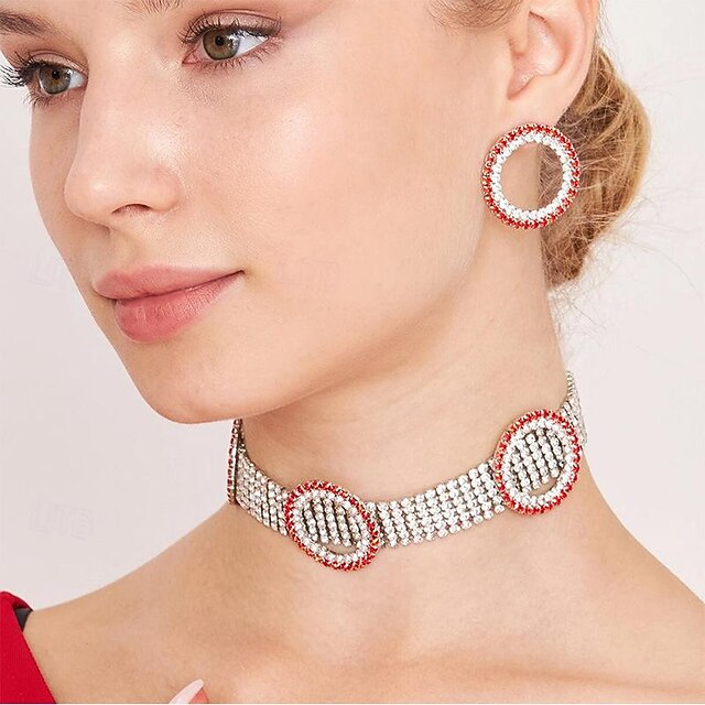 Parure Bijou Collier Et Boucles D'oreille Cristal - Coffret Noir - Occasion - Sans Marque Générique